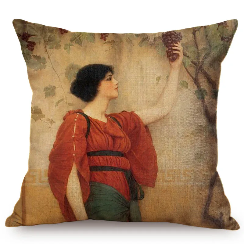 European Style Vintage Noble Woman Self-Portrait Home Decorative Throw Pillow Case Chic Ancient Woman Print Sofa Cushion Cover K82-9