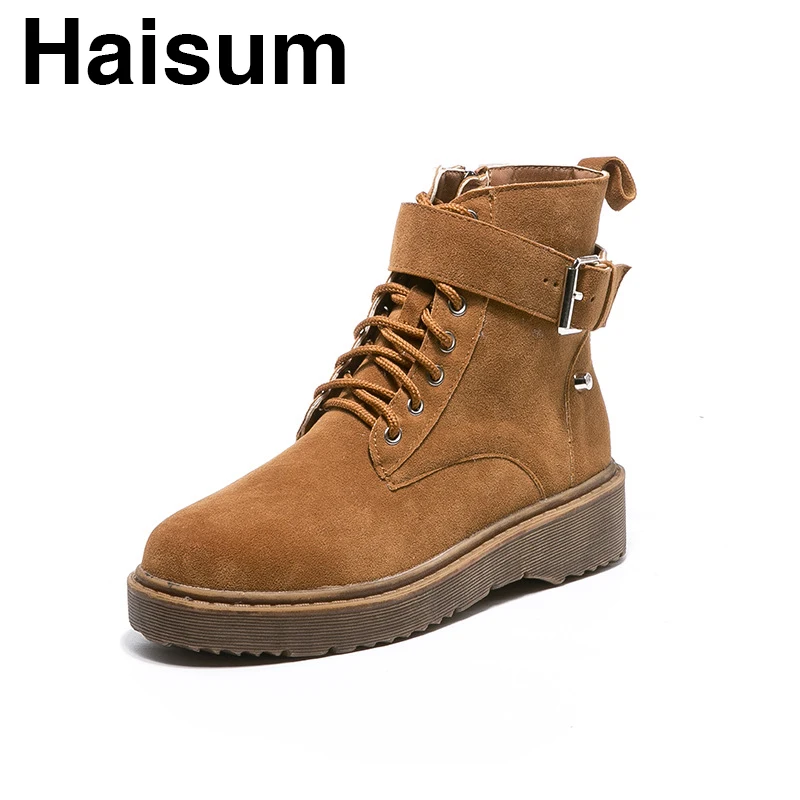 

Women's boots retro booties female flat student leather Haisum boots female H-888-1
