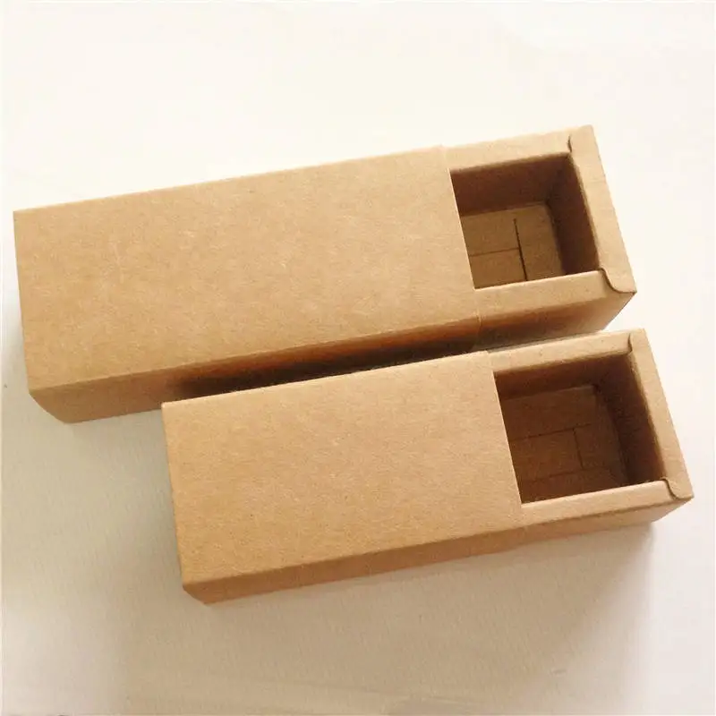 

50Pcs/Lot Handmade Drawer Boxes Kraft Paper Blank Brown Long Rectangular Fashionable Wedding Festival Candy Essential Paperboard
