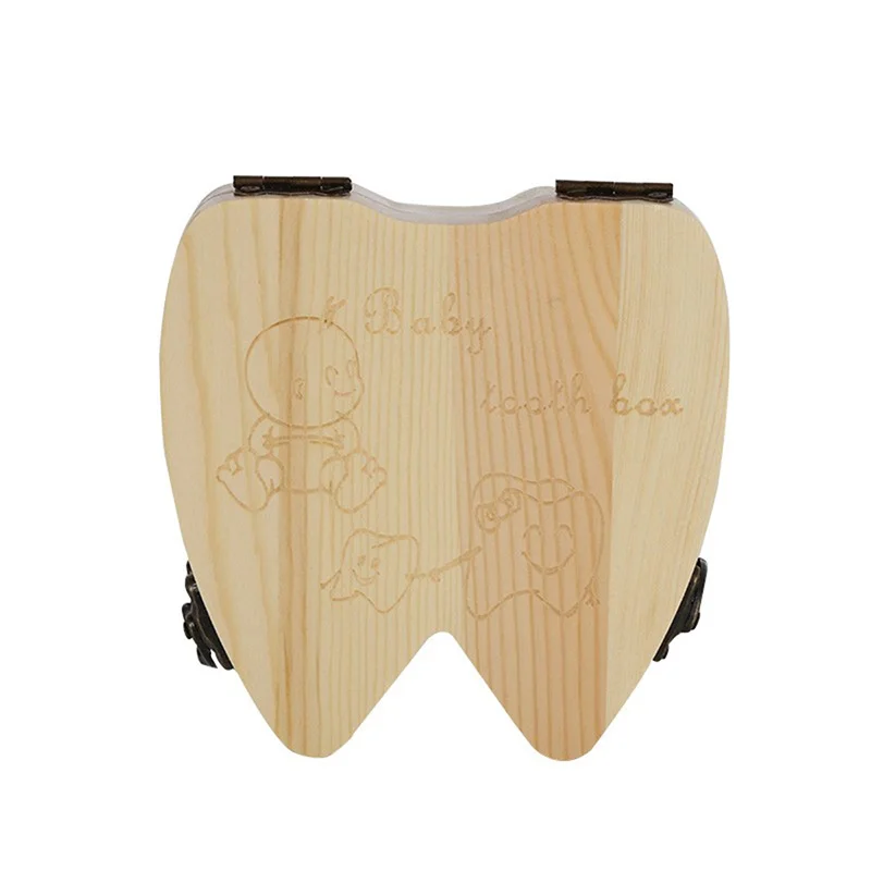 ONNPNNQ Baby Tooth Box Organizer For Baby Save Milk Teeth Wood Storage Box Tooth Shape Case Holder as a Gift For Kid Boy Girl4