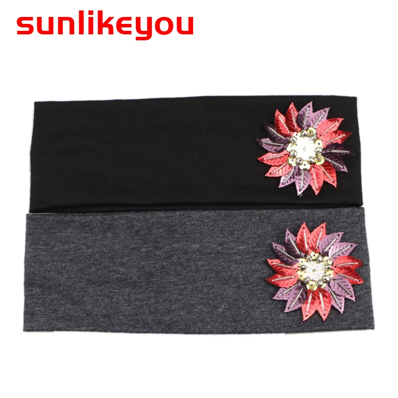 

Sunlikeyou Fashion Hair Bands For Girls Lady Gift Cotton Soft Elastic Sequin Flower Turban Women Headbands Hair Accessories