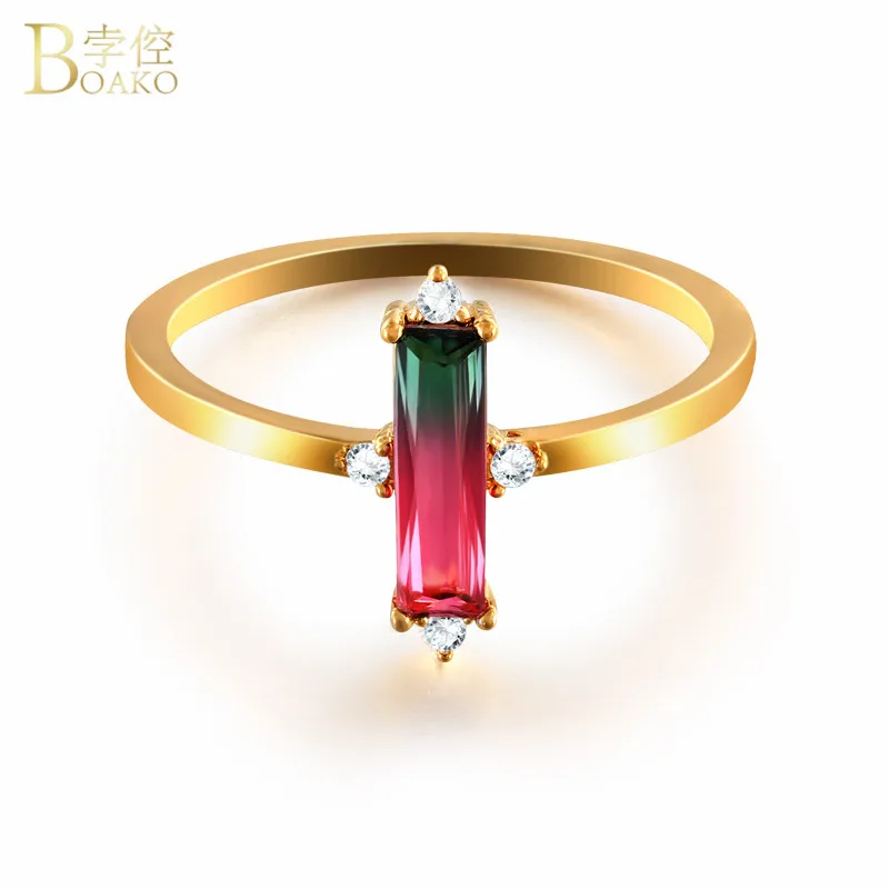 

BOAKO Dainty Colorful Crystal Ring For Women Gold Wedding Engagement Rings Simple Thin CZ Zircon Finger Ring Fashion Jewelry