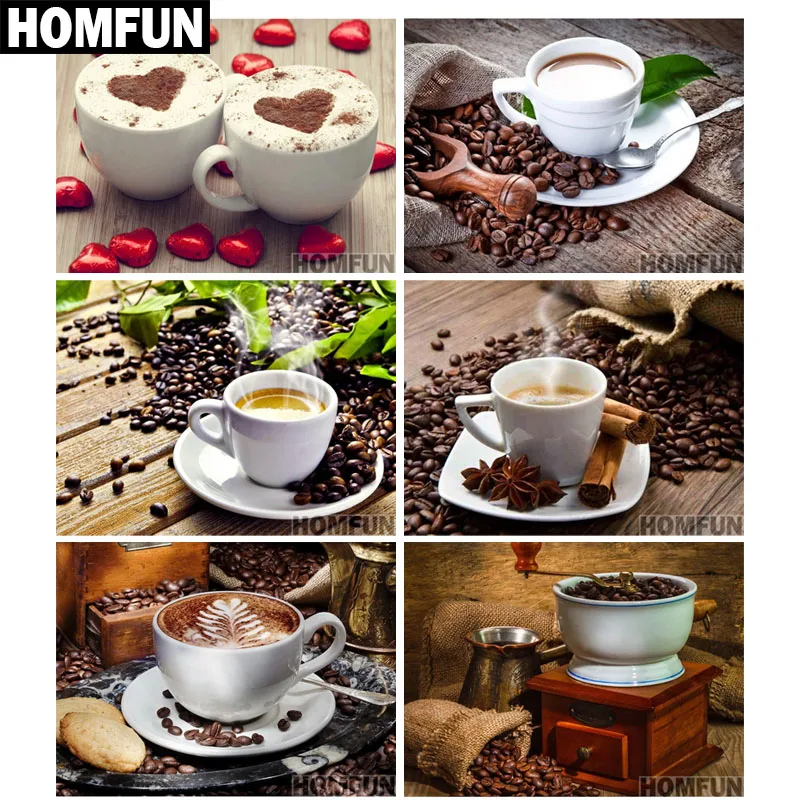 

HOMFUN Full Square/Round Drill 5D DIY Diamond Painting "Coffee & cup" 3D Embroidery Cross Stitch 5D Home Decor Gift A01004