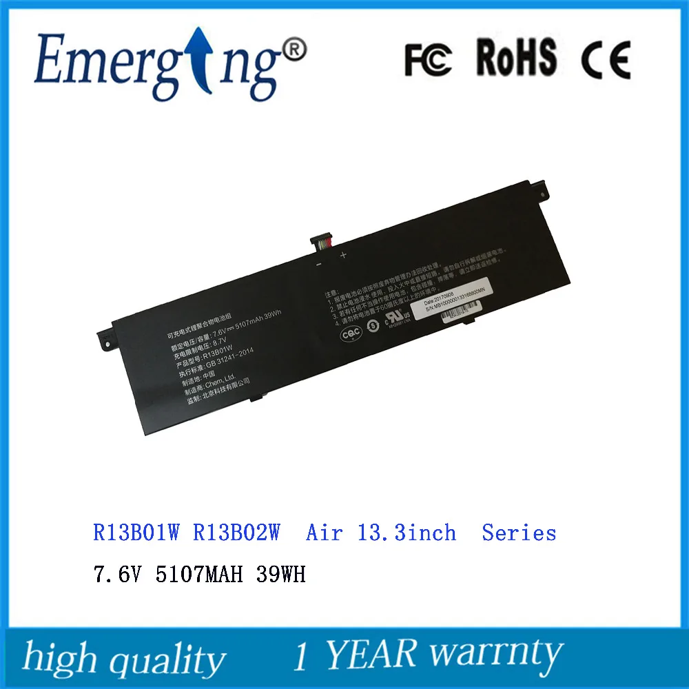 7.6V 39WH 5107MAH New R13B01W R13B02W Laptop Battery For Xiaomi mi Air 13.3inch 161301-01 R13B01W R13B02W 7.6V 39WH 5107MAH New R13B01W R13B02W Laptop Battery For Xiaomi mi Air 13.3inch 161301-01 R13B01W R13B02W