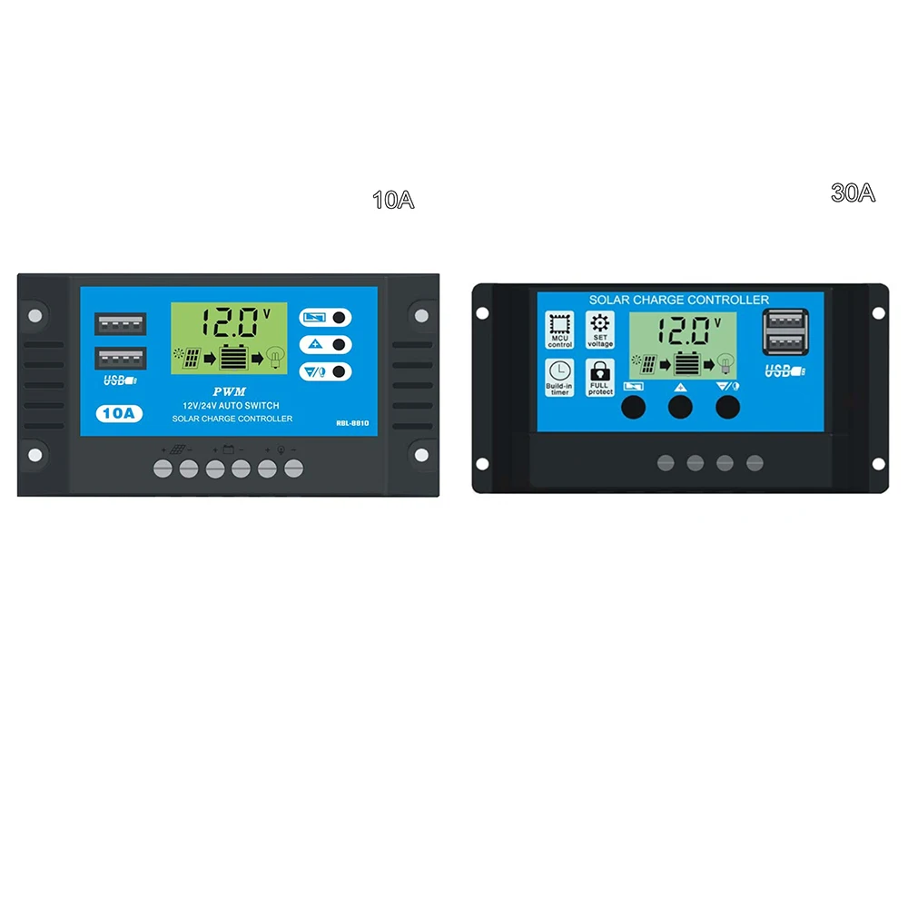 10A/20A автоматический Солнечный Контроллер заряда PWM контроллеры lcd Dual USB 5V Выход солнечная панель PV регулятор