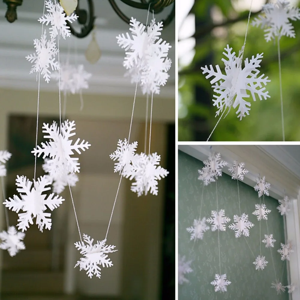 3D Рождественская белая Снежинка бумажная Снежинка из бумаги цветы гирлянда баннер
