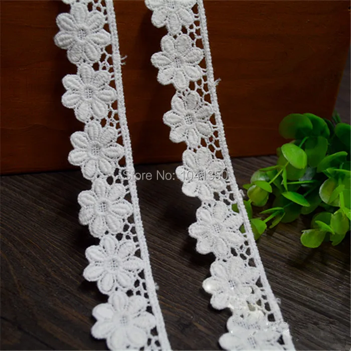 

100% Cotton Water Soluble Embroidered Lace fabric 2.5cm Width Wedding Lace Garment Accessories 14 yards Cotton Lace Trim Ribbon