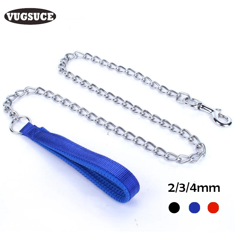 VUGSUCE Stainless Steel Dog Leash Soft Padded Handle Rope Chain for
