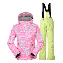 GSOU/зимний детский лыжный костюм с двумя бортами ветрозащитная Водонепроницаемая утепленная Теплая Лыжная куртка+ лыжные брюки на подтяжках для девочек