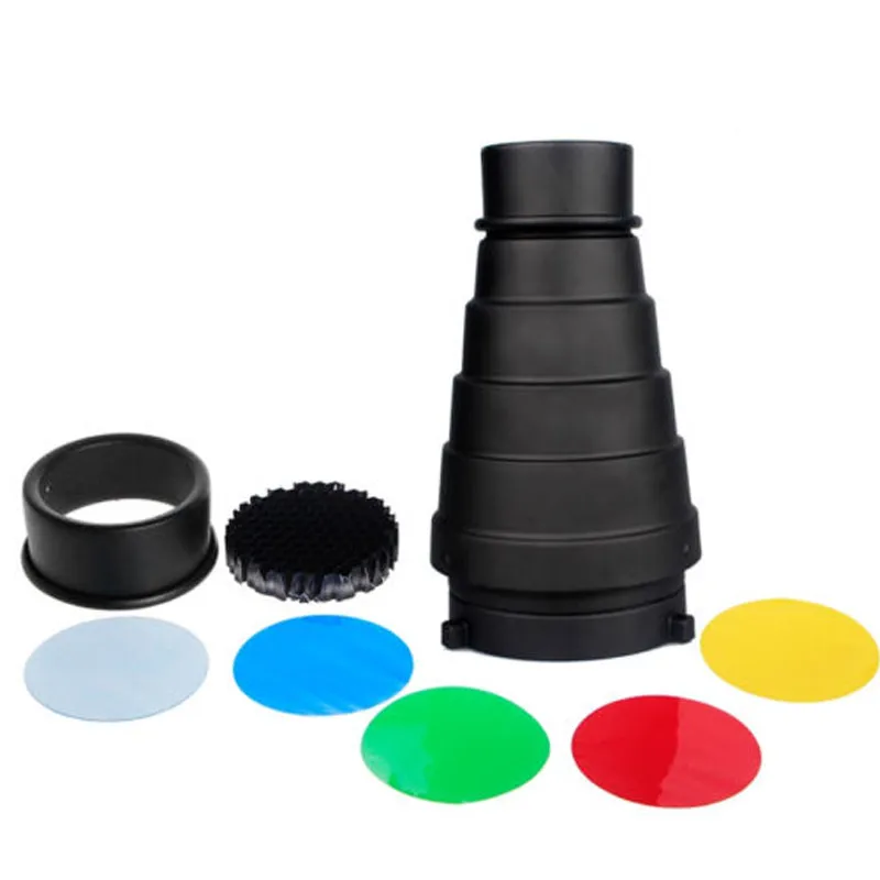 Soonpho Snoot with Honeycomb Grid 5pcs Color Filter Kit for Speedlight Speedlite Flash Flash Accessories