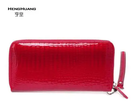 

Women Wallet Genuine Leather Purse Patent Leather Cell Phone Holder Small Zipper Clutch Bag