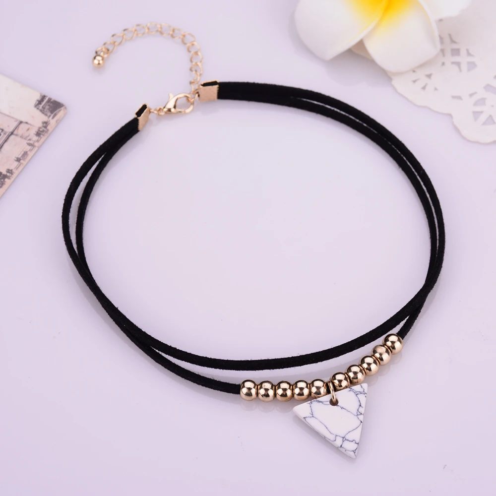 Women Black/White Triangle Faux Stone Necklaces European Punk Short