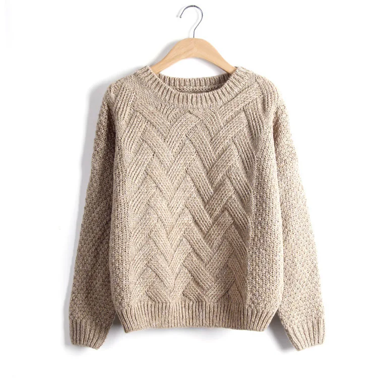 Pull Femme, осенне-зимние женские свитера и пуловеры в клетку, толстый вязаный свитер из мохера, женский свободный пестрый свитер - Цвет: Бежевый