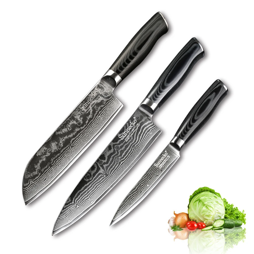 SUNNECKO 3PCS Damascus Kitchen Knife Set 8'' Chef 5 ...