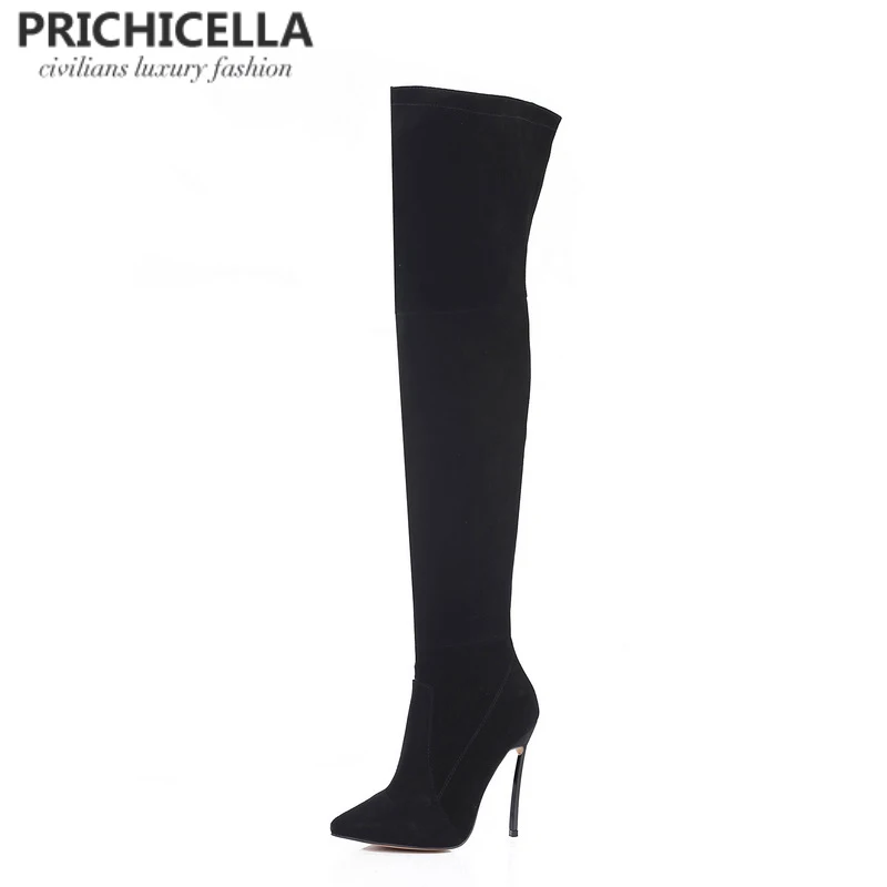 PRICHICELLA 8 см 10 см серый натуральная кожа сапоги выше колена высокие ботинки size34-42