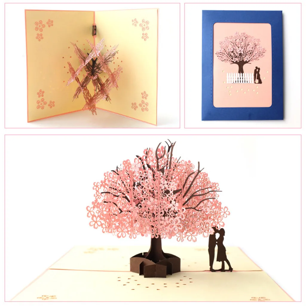 1pcs 3D Hollow Lace Cherry Blossom Shape Wedding Invitation Card Party Envelope Greeting | Дом и сад