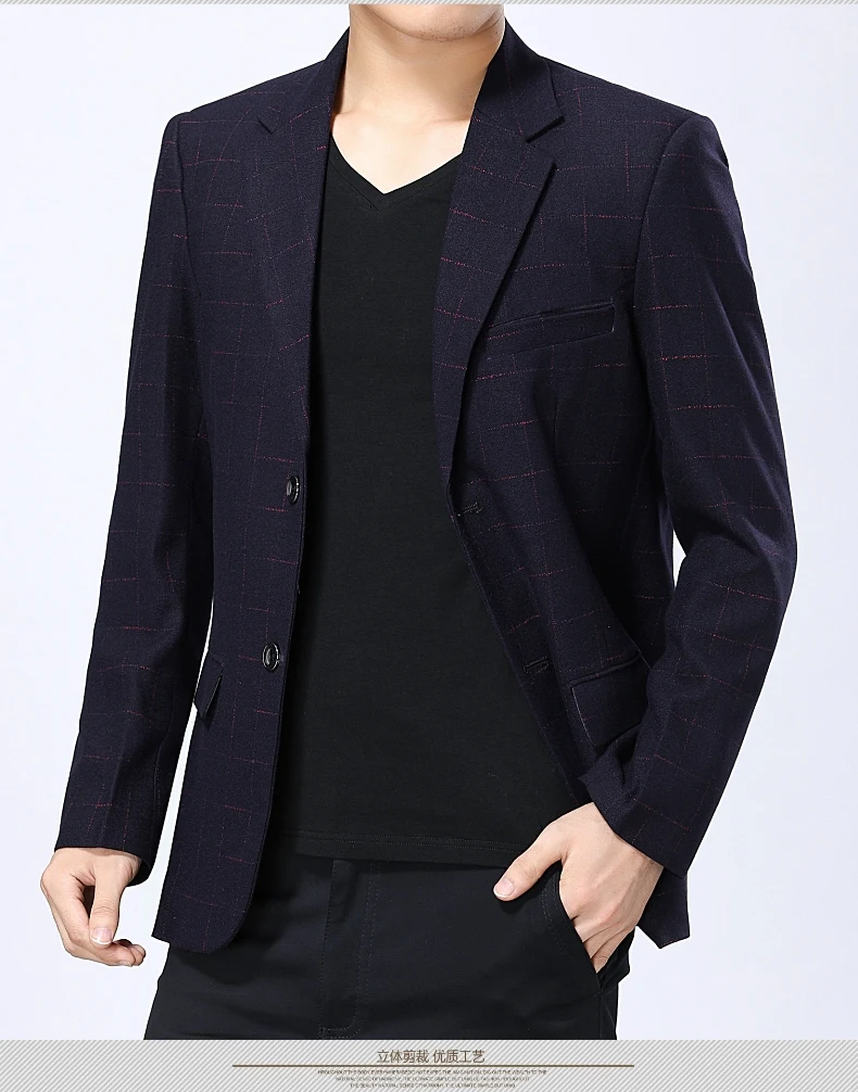 WAEOLSA Elegance Men Blazers Navy Blue Wine Red Suit Jackets Man Plaid Blazer Masculino Slim Fit Suit Coat Male Uniform Office (9)