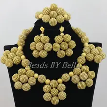 Модное ожерелье браслет серьги Свадебные украшения наборы золотые шарики нигерийские Свадебные африканские Ювелирные изделия Набор ABK018