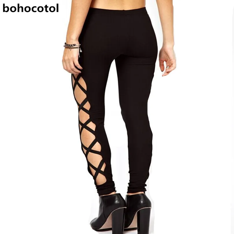 

Bohocotol 2019 spring and summer New Sexy Product for Women Black Shinny Bandage Pants Drop shipping