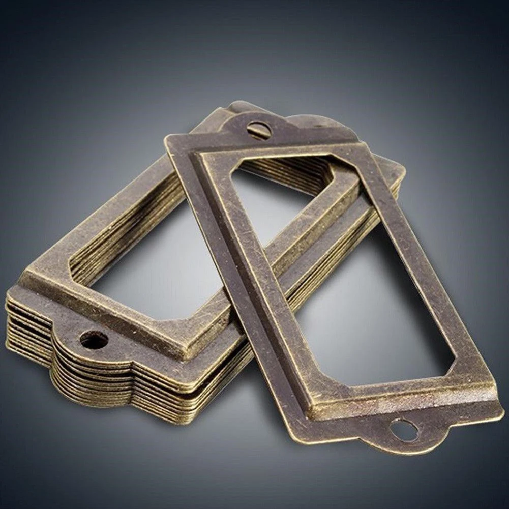

12 PCs Furniture Decoration DIY Tags Cabinet Name Card Holder Label Pull Frame Durable Metal Home Drawer Case Box Vintage