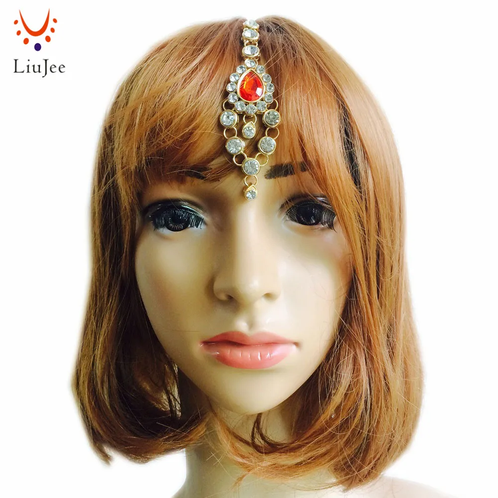 Новинка LIUJEE KUNDAN GOLD RED TIKKA MATHA PATTI HEAD CHAIN BRIDESMAID WEDDING KD129|Украшения для волос| |