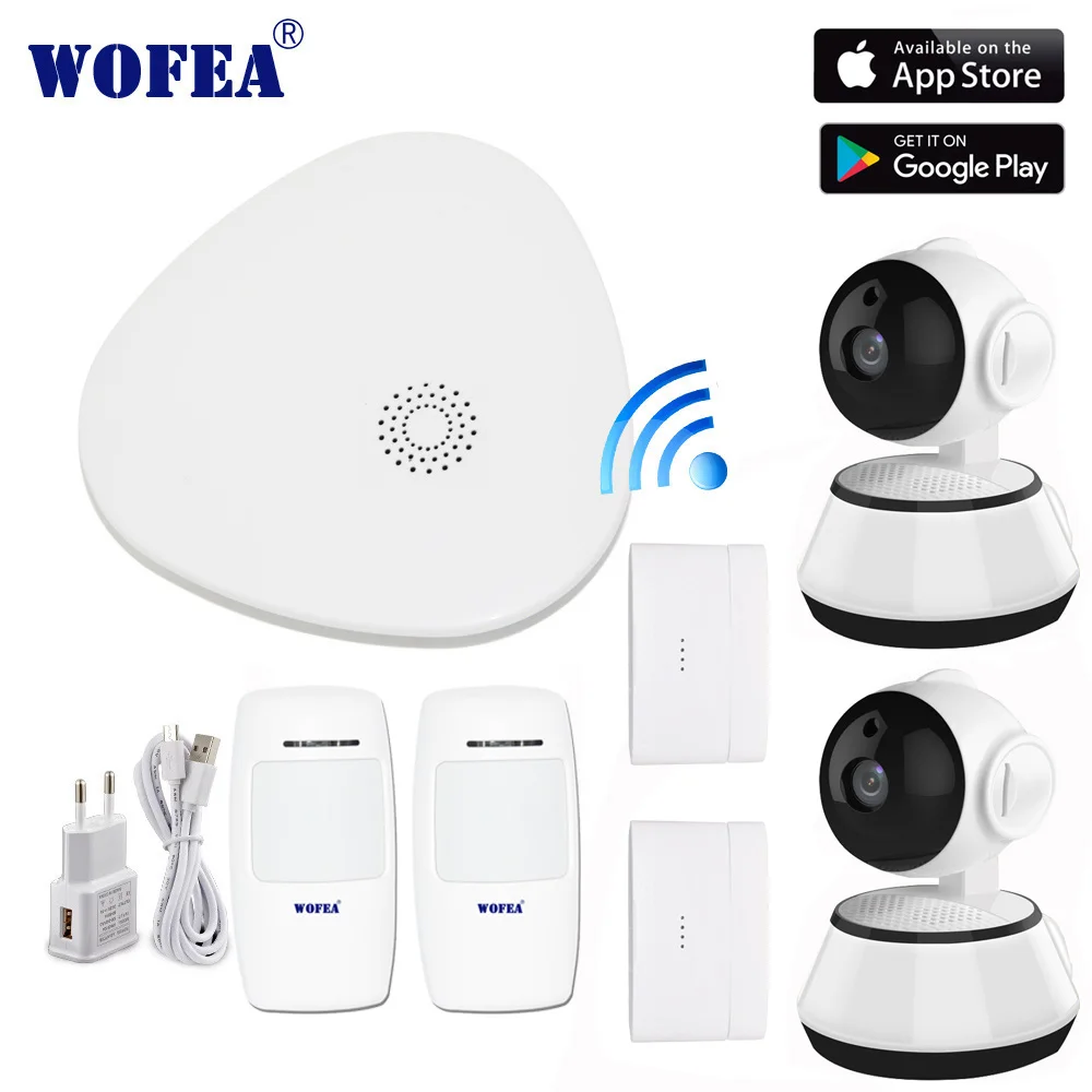 Wofea wifi шлюз интегрированная интеллектуальная домашняя система охранной сигнализации HD 720P wifi камера комплект с сообщением push видео в реальном времени