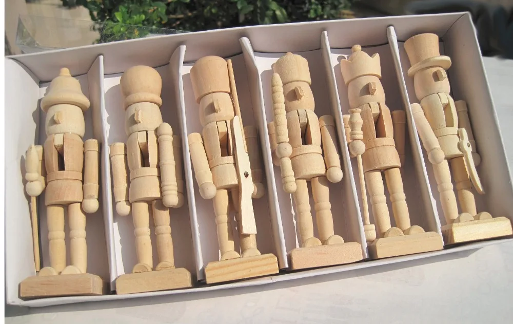 6pcs unpainted nutcrackers, DIY painting material package,13cm tall