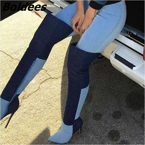 Fashion Jeans Boots Sexy Women Denim 