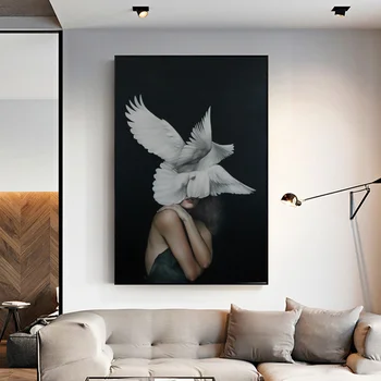 

Flowers Feather Women Oil Painting poster Wall Pictures for Living Room Home Decoration