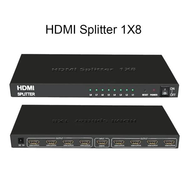 1x8 HDMI сплиттер, один в восемь выход HDMI сплиттер аудио видео дистрибьютор усилитель, поддержка Full HD 3D и 1080 P/60 Гц, поддержка H