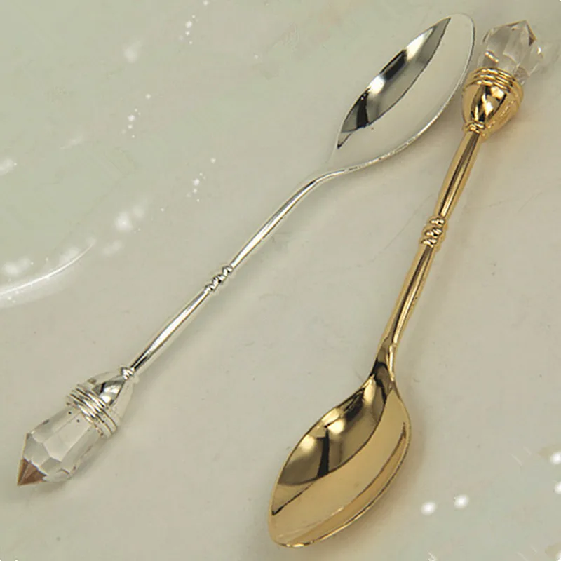1Pcs Vintage Spoons with Crystal Glass Royal Style Flatware Cutlery