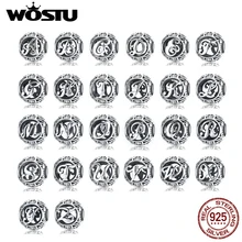 WOSTU, подлинный 925 пробы, серебряный, модный, с буквенным A-Z, бусины, шарм, подходит к оригинальному браслету, ожерелье для женщин, сделай сам, изготовление ювелирных изделий, BKC738