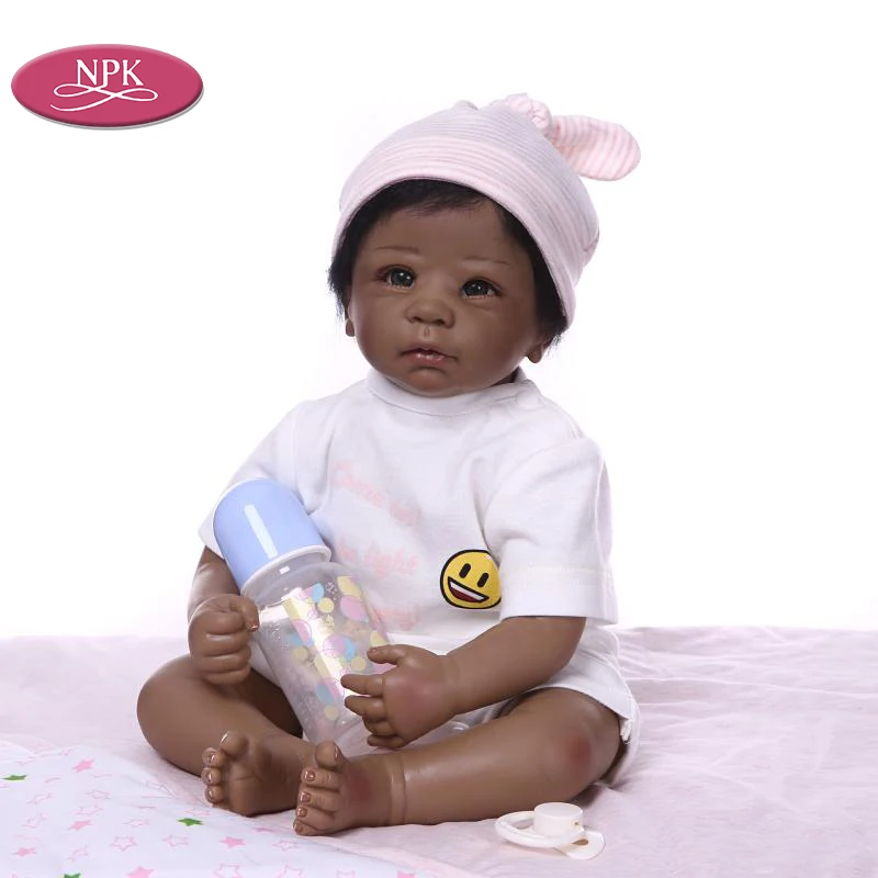 

NPK 55CM Silicone Reborn Babies Doll Toy For Girl Black Skin Realistic Newborn Princess Girls Lifelike Baby Dolls Toys Menina