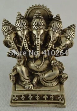 

[Nice Discount ] China Silver Buddhism Tibet 5 Head Ganapati Ganesh Lord Ganesha Buddha Statue