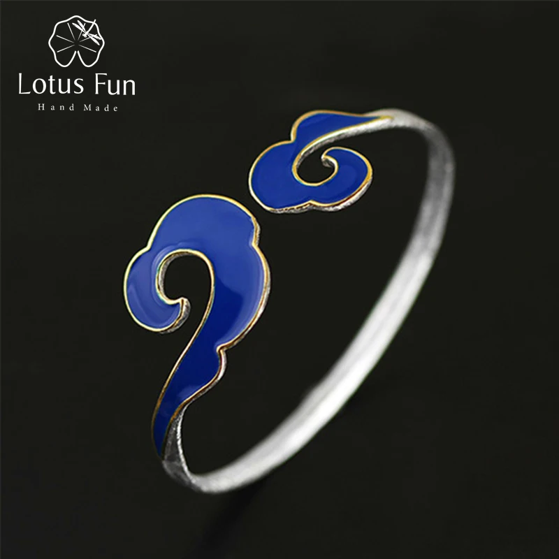 

Lotus Fun Real 925 Sterling Silver Designer Handmade Fine Jewelry Exclusuive Vintage Ethnic Cloud Blue Bangle for Women
