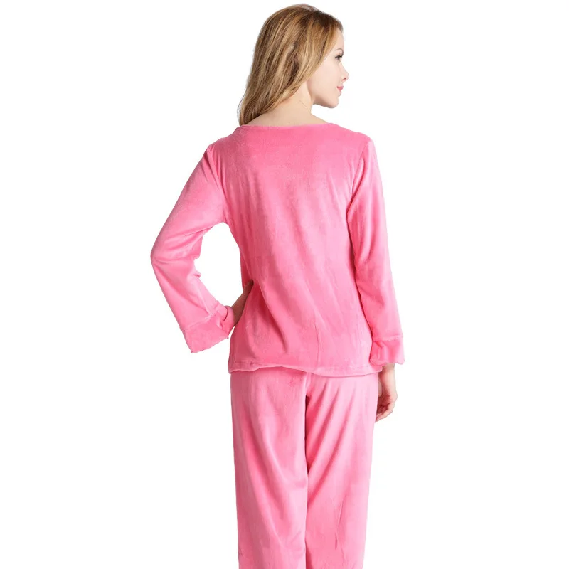 Женские бархатные пижамы женские осенние зимние пижамы женские пижамы вышитое цветочное кружево Pijamas домашняя одежда для женщин розовый