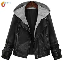 Женское пальто, кожаная куртка, Женское пальто из искусственной кожи, куртка с капюшоном, черные пальто большого размера, женская кожаная куртка Верхняя одежда G505