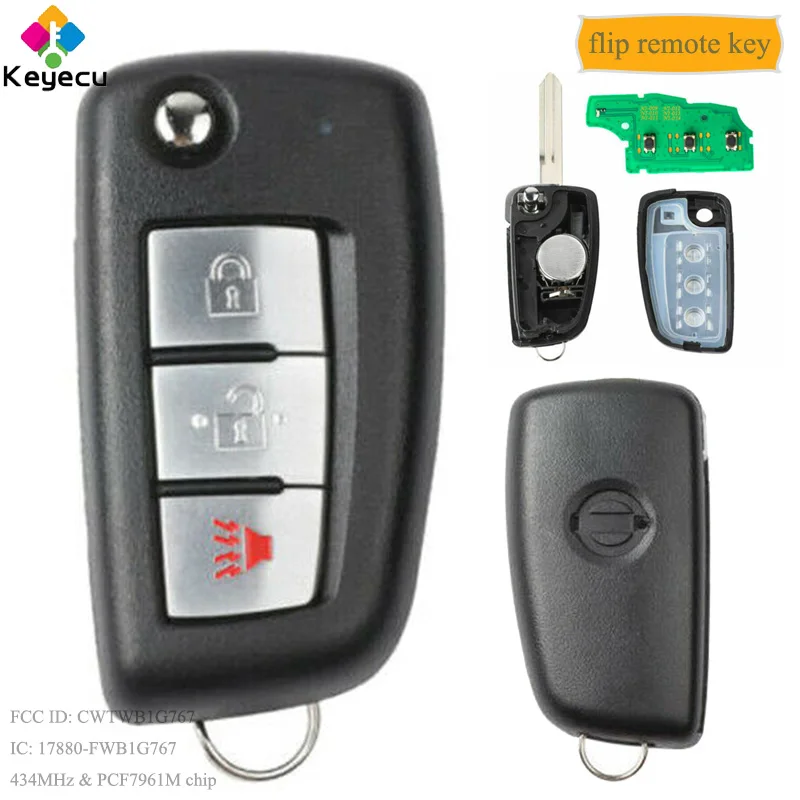 Раскладной Автомобильный ключ KEYECU с 3 кнопками 434 МГц PCF7961M - FOB для Nissan Rogue S X-Trail 2014