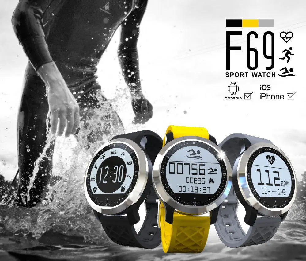 imágenes para Deporte Natación Impermeable Bluetooth Smartwatch F69 Pulsómetro Relojes Inteligentes Para Apple iPhone Android Reloj Monitor de Ritmo Cardíaco imágenes para Deporte Natación Impermeable Bluetooth Smartwatch F69 Pulsómetro Relojes Inteligentes Para Apple iPhone Android Reloj Monitor de Ritmo Cardíaco