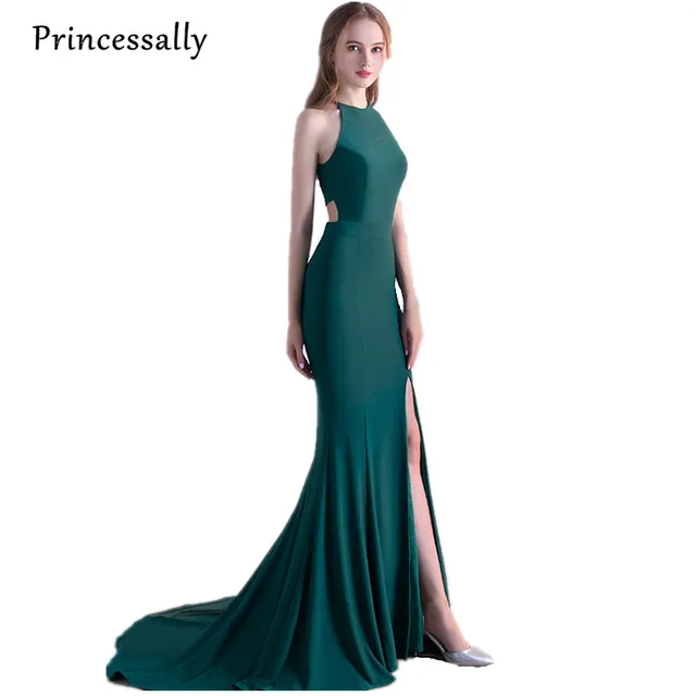 Robe De Soiree New Emerald Green Prom Dress Sweep Train Spaghetti Robe De Soiree New Emerald Green Prom Dress Sweep Train Spaghetti Strap Satin Sleeveless Elegant Slim