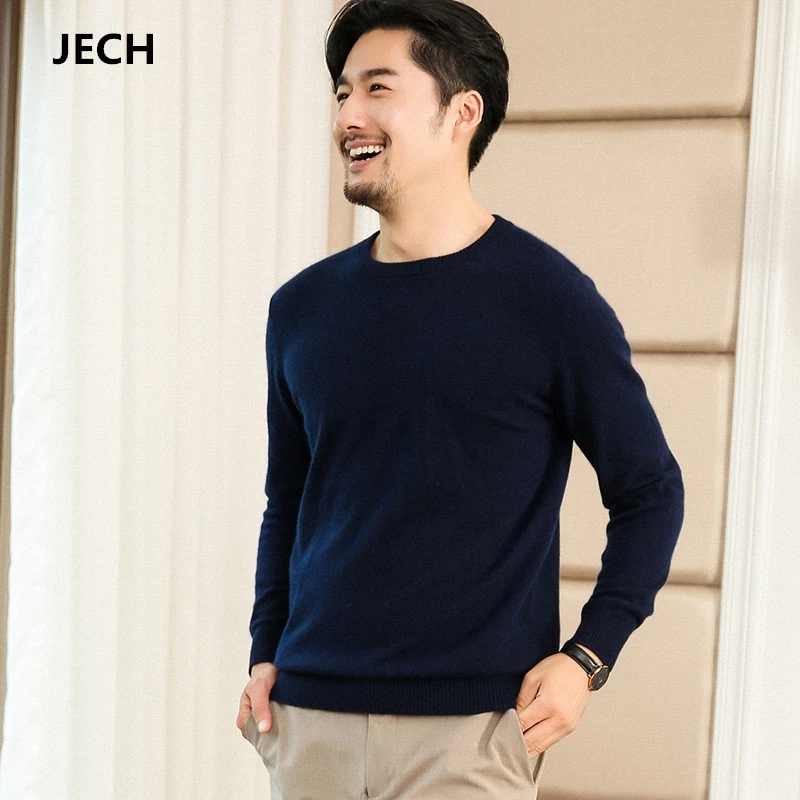 

JECH Cashmere O Neck Men Big Sweaters 2018 Winter Wool Warm Fashion Solid Pullovers Autumn New Knitted Sweaters Plus Size Male