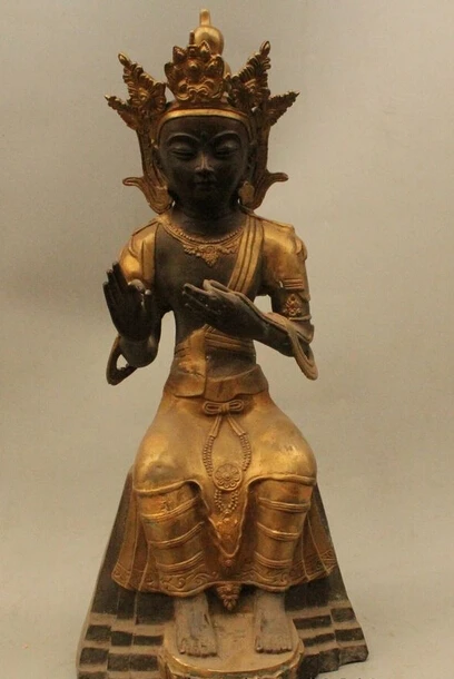 

006495 22" Chinese China Bronze Gild Seat Guanyin Kwan-Yin Bodhisattva Buddha Statue