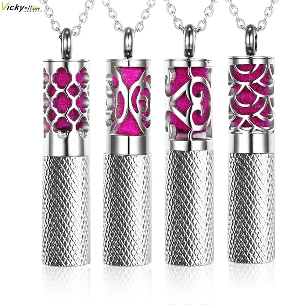

New Essential Oils Storage Diffuser Necklace Container Aromatherapy Locket Pendants in Stainless Steel with Pads Drop Shipping