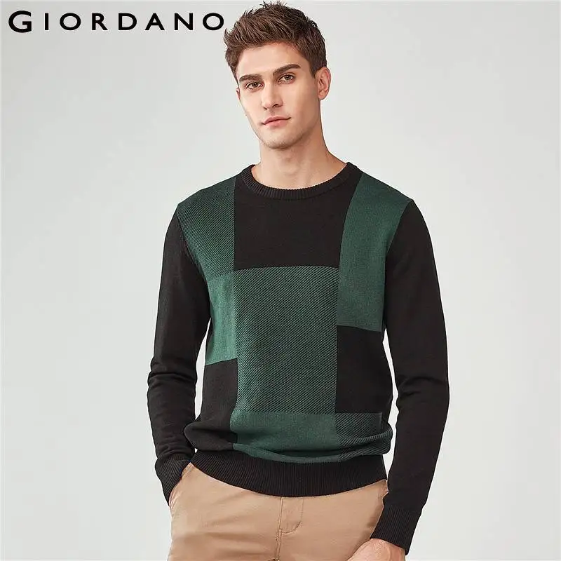 

Giordano Men Sweater Men Quality Combed Cotton Pullover Men Patchwork Color Sweaters Ribbed Soft Pullover Homme Warm Clothes