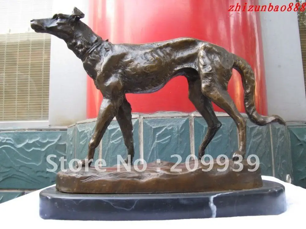 

11" Italian Hound BRONZE MARBLE Greyhound DOG statue