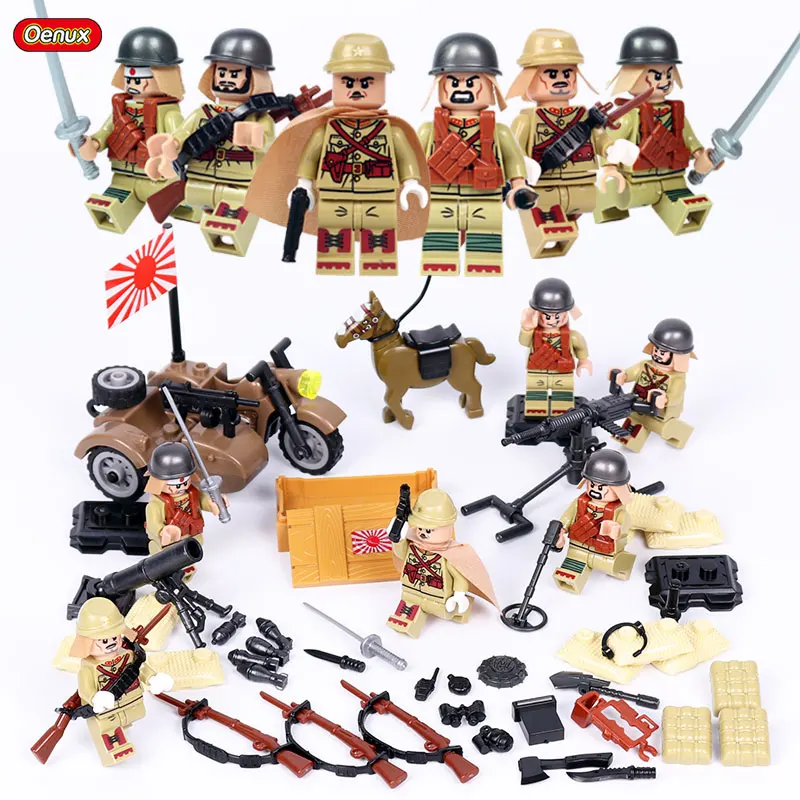 

Oenux Newest 6PCS WW2 Military Chinese VS Japanese Army Building Brick Set World War 2 Taierzhang Battle Model Block Toy For Kid