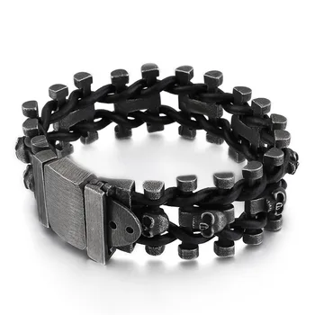 

Personality retro color heavy scalp rope bracelet Stainless steel men's motorcycle bracelet