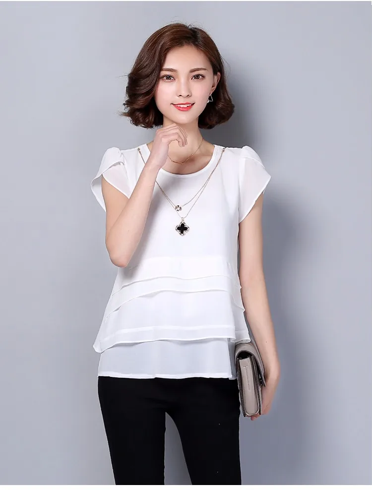 

New arrive Women fashion summer chiffon Blouses & Shirts short sleeve large size loose ruffles solid casual shirts tops