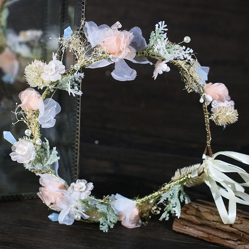 

Plastic Flower Garland Handmade Wedding Party Ribbon Headband Hair Jewelry Floral Flower Garland Crown Headband LB