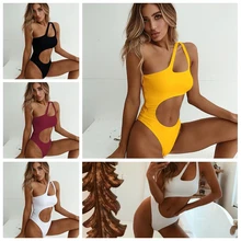 Цельный купальный костюм, Необычные открытые одно плечевые купальники, женская одежда для плавания, женский купальный костюм с высокой посадкой, купальный Монокини